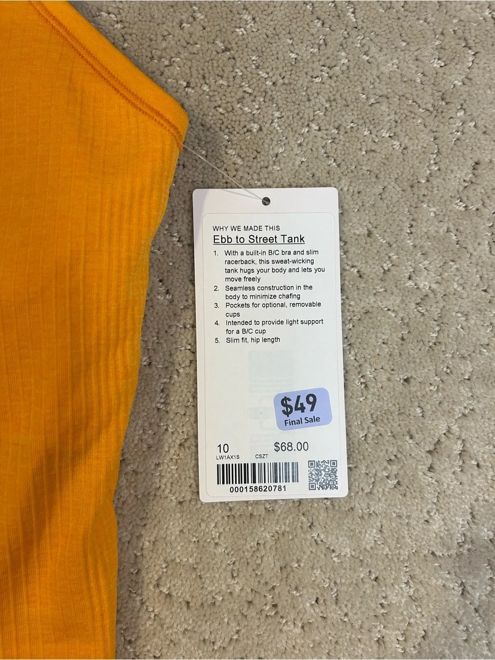 NWT Lululemon Ebb to Street Tank Top Citrus Sizzle - Size 10